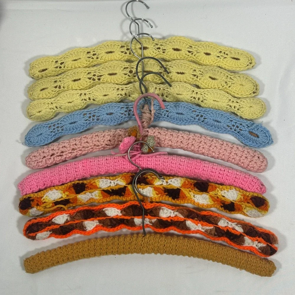 Vintage Handmade Crochet Clothes Hangers Yarn (9) Granny‎ Core Cottage Colorful